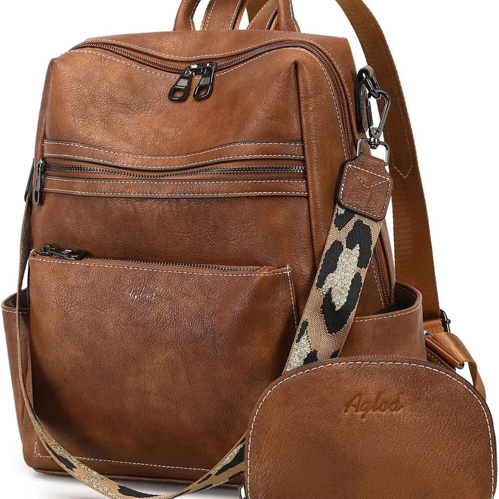 Leather Backpack Purse For Women Faux Leather Large Capacity Casual Travel